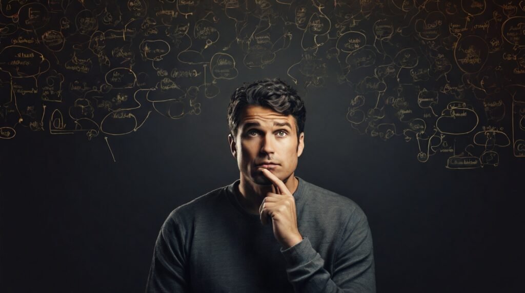 Leonardo_Diffusion_XL_a_man_thinking_and_qestion_mark_in_ove_1
